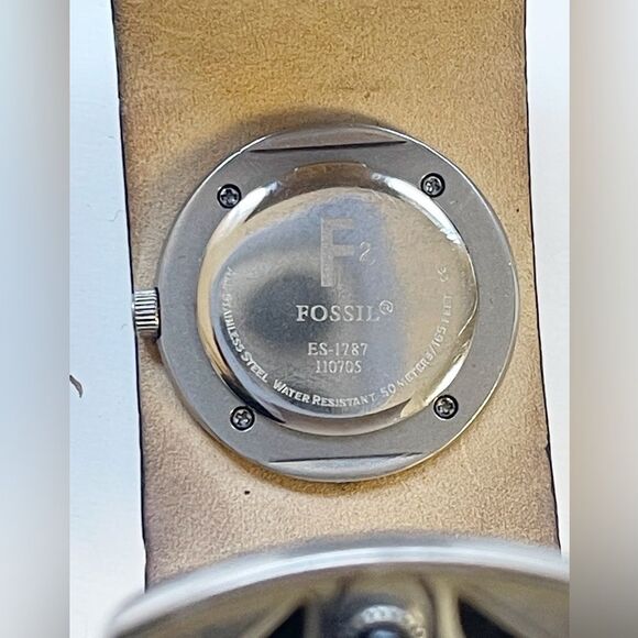 Fossil Leather metal cuff bracelet watch Vintage. - Picture 7 of 11